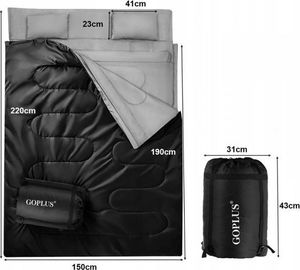 Costway Śpiwór turystyczny dwuosobowy z poduszkami (OP3650BK) 4