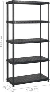 vidaXL Regał 5-poziomowy, czarny, 183x45,7x185 cm, plastik 5