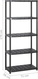 vidaXL Regał 5-poziomowy, czarny, 142 x 38 x 170 cm, plastik 5