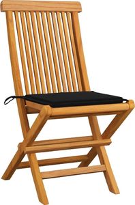 vidaXL Krzesła ogrodowe z czarnymi poduszkami, 8 szt., drewno tekowe 2