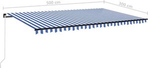 vidaXL Ręcznie zwijana markiza z LED, 500 x 300 cm, niebiesko-biała 7