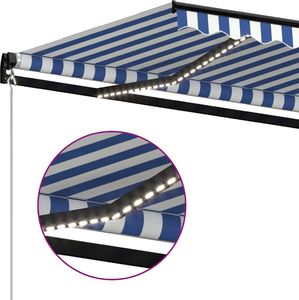 vidaXL Ręcznie zwijana markiza z LED, 450 x 300 cm, niebiesko-biała 5