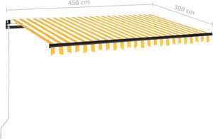 vidaXL Ręcznie zwijana markiza, 450 x 300 cm, żółto-biała 7