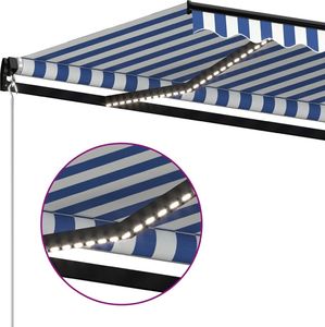 vidaXL Ręcznie zwijana markiza z LED, 350 x 250 cm, niebiesko-biała 5