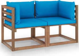 vidaXL Ogrodowa sofa 2-os. z palet jasnoniebieskie poduszki sosna 1