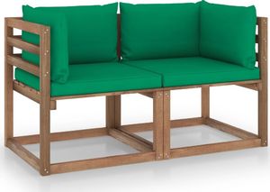 vidaXL Ogrodowa sofa 2-os. z palet z zielonymi poduszkami sosna 1