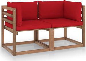 vidaXL Ogrodowa sofa 2-os. z palet z czerwonymi poduszkami sosna 1