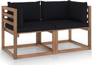 vidaXL Ogrodowa sofa 2-os. z palet z czarnymi poduszkami sosna 1