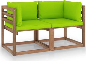 vidaXL Ogrodowa sofa 2-os. z palet z jasnozielonymi poduszkami sosna 1