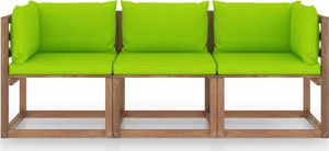 vidaXL Ogrodowa sofa 3-os. z palet z jasnozielonymi poduszkami sosna 2