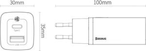 Ładowarka Baseus GaN Lite 1x USB-A 1x USB-C 3 A (CCGAN2L-B02) 12