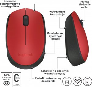 Mysz Logitech M171 czerwony (910-004641) 8