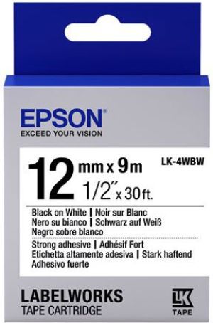 Epson LK4WBW Strong Adh. Black on White tape 12mm (C53S654016) 1