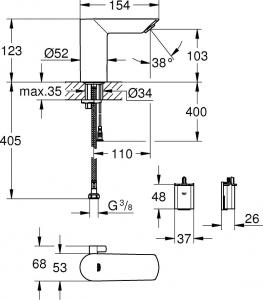 Bateria umywalkowa Grohe Bau Cosmopolitan E stojąca chrom (36451000) 2