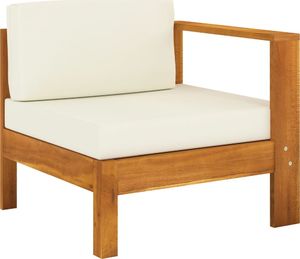 vidaXL Moduł sofy środkowej, 1 podłokietnik, kremowa poduszka, akacja 1