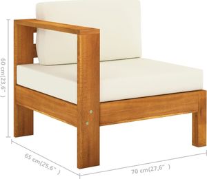 vidaXL Moduł sofy środkowej, 1 podłokietnik, kremowa poduszka, akacja 5