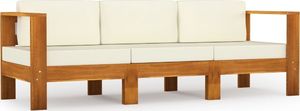 vidaXL 3-osobowa sofa ogrodowa z kremowymi poduszkami, drewno akacjowe 1