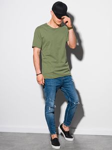 Ombre T-shirt męski bawełniany S1378 - khaki M 2