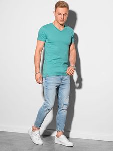 Ombre T-shirt męski bawełniany basic S1369 - turkusowy S 2