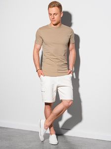 Ombre T-shirt męski bawełniany basic S1370 - beżowy XXL 1