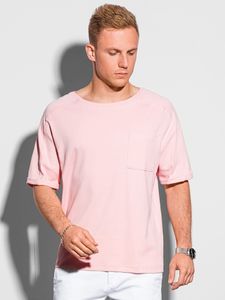 Ombre T-shirt męski bawełniany S1386 - jasnoróżowy M 1