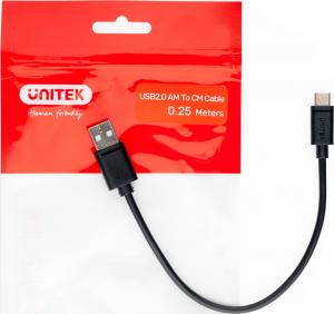 Kabel USB Unitek USB-A - USB-C 0.25 m Czarny (Y-C480BK) 5