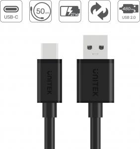 Kabel USB Unitek USB-A - USB-C 0.5 m Czarny (Y-C481BK) 4