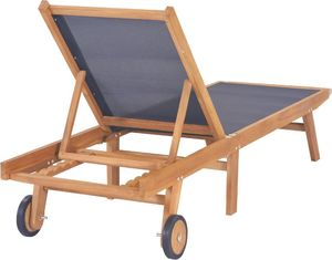 vidaXL Składane leżaki z kółkami drewno tekowe i textilene 2 szt. 5