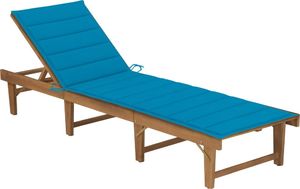 vidaXL Składany leżak z poduszką lite drewno akacjowe błękitny 1