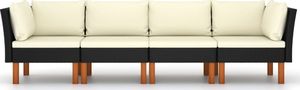 vidaXL 4-osobowa sofa ogrodowa z poduszkami, polirattan, czarna 2