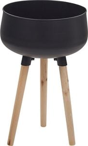 Shumee Doniczka na stojaku metalowa 35 x 35 x 55 cm czarna z jasnym drewnem AGROS 1