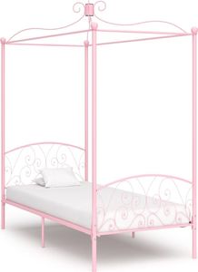 vidaXL Rama łóżka z baldachimem, różowa, metalowa, 100 x 200 cm 1