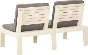 vidaXL Ławka ogrodowa z poduszką, plastikowa, biała 4