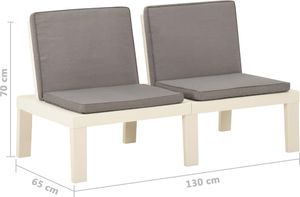 vidaXL Ławka ogrodowa z poduszką, plastikowa, biała 6