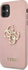 Guess Guess GUHCN61SA4GGPI iPhone 11 6,1" różowy/pink hardcase Saffiano 4G Metal Logo 2