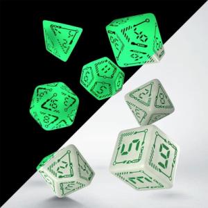 Q-Workshop Komplet kości RPG: Cyfrowe - Fosforyzujące - Biało-zielone 1