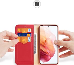 Hurtel Dux Ducis Hivo skórzane etui z klapką pokrowiec ze skóry naturalnej portfel na karty i dokumenty Samsung Galaxy S21 5G czerwony 2
