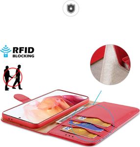 Hurtel Dux Ducis Hivo skórzane etui z klapką pokrowiec ze skóry naturalnej portfel na karty i dokumenty Samsung Galaxy S21 5G czerwony 3