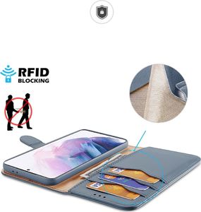 Hurtel Dux Ducis Hivo skórzane etui z klapką pokrowiec ze skóry naturalnej portfel na karty i dokumenty Samsung Galaxy S21+ 5G (S21 Plus 5G) niebieski 3