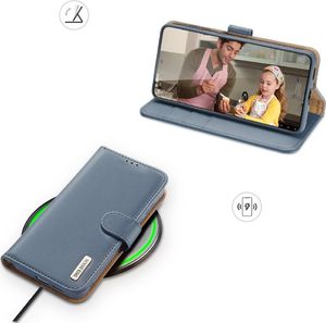 Hurtel Dux Ducis Hivo skórzane etui z klapką pokrowiec ze skóry naturalnej portfel na karty i dokumenty Samsung Galaxy S21+ 5G (S21 Plus 5G) niebieski 7