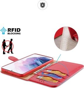 Hurtel Dux Ducis Hivo skórzane etui z klapką pokrowiec ze skóry naturalnej portfel na karty i dokumenty Samsung Galaxy S21+ 5G (S21 Plus 5G) czerwony 3