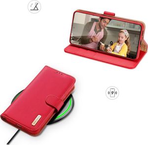 Hurtel Dux Ducis Hivo skórzane etui z klapką pokrowiec ze skóry naturalnej portfel na karty i dokumenty Samsung Galaxy S21+ 5G (S21 Plus 5G) czerwony 7