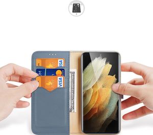 Hurtel Dux Ducis Hivo skórzane etui z klapką pokrowiec ze skóry naturalnej portfel na karty i dokumenty Samsung Galaxy S21 Ultra 5G niebieski 2