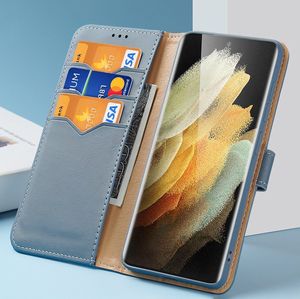 Hurtel Dux Ducis Hivo skórzane etui z klapką pokrowiec ze skóry naturalnej portfel na karty i dokumenty Samsung Galaxy S21 Ultra 5G niebieski 21