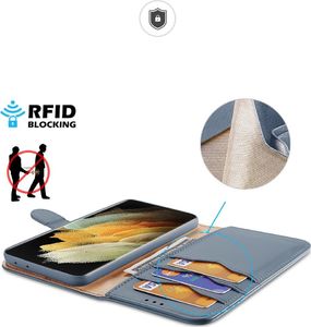 Hurtel Dux Ducis Hivo skórzane etui z klapką pokrowiec ze skóry naturalnej portfel na karty i dokumenty Samsung Galaxy S21 Ultra 5G niebieski 3