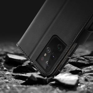 Hurtel Dux Ducis Hivo skórzane etui z klapką pokrowiec ze skóry naturalnej portfel na karty i dokumenty Samsung Galaxy S21 Ultra 5G czerwony 16