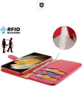 Hurtel Dux Ducis Hivo skórzane etui z klapką pokrowiec ze skóry naturalnej portfel na karty i dokumenty Samsung Galaxy S21 Ultra 5G czerwony 3