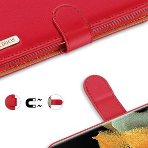 Hurtel Dux Ducis Hivo skórzane etui z klapką pokrowiec ze skóry naturalnej portfel na karty i dokumenty Samsung Galaxy S21 Ultra 5G czerwony 6