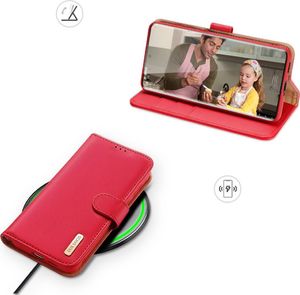 Hurtel Dux Ducis Hivo skórzane etui z klapką pokrowiec ze skóry naturalnej portfel na karty i dokumenty Samsung Galaxy S21 Ultra 5G czerwony 7