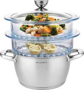 Florina GARNEK DO GOTOWANIA NA PARZE SATINA 20CM INOX 3-ELEM. (GARNEK 2,5L, 2X SZKLANY PARNIK 1,9L, POKRYWKA) 2